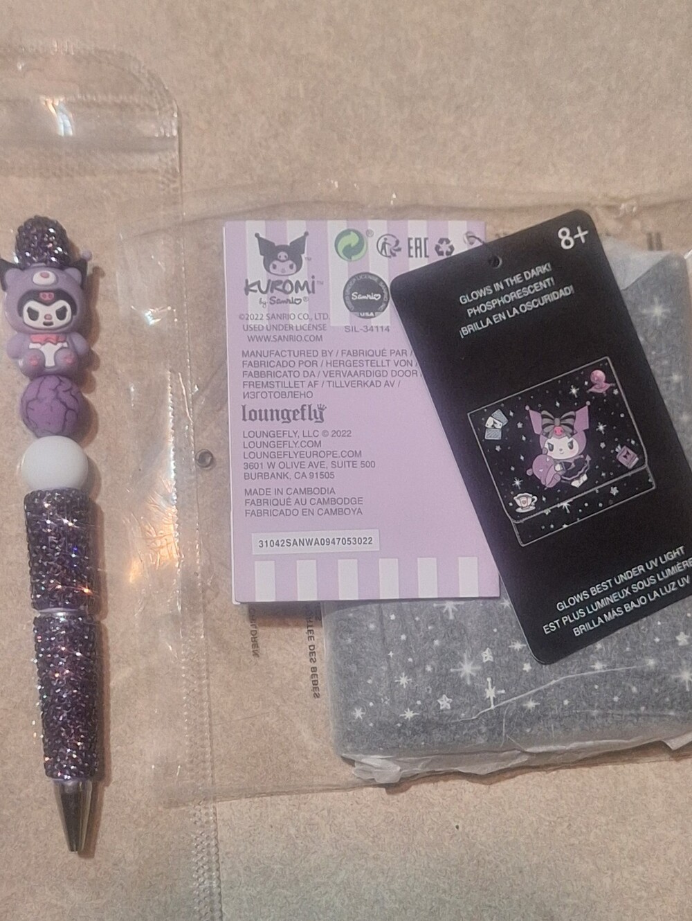 Loungefly Kuromi Glow In The Dark Wallet NWT & Purple Kuromi Bling Pen - Picture 4 of 10